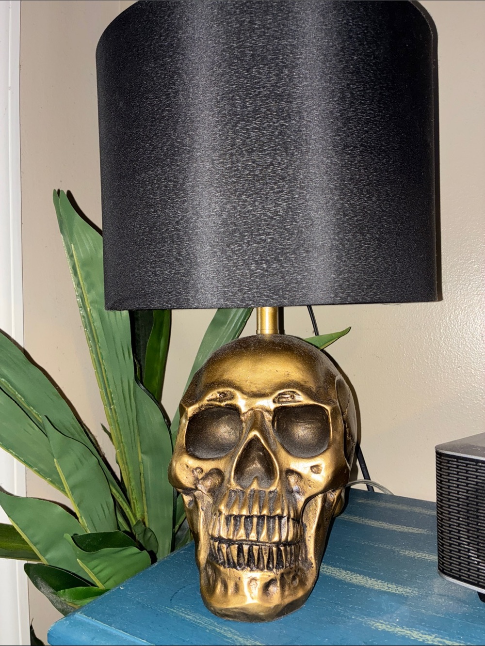 Gold Skull Accent Table Lamp with Black Shade